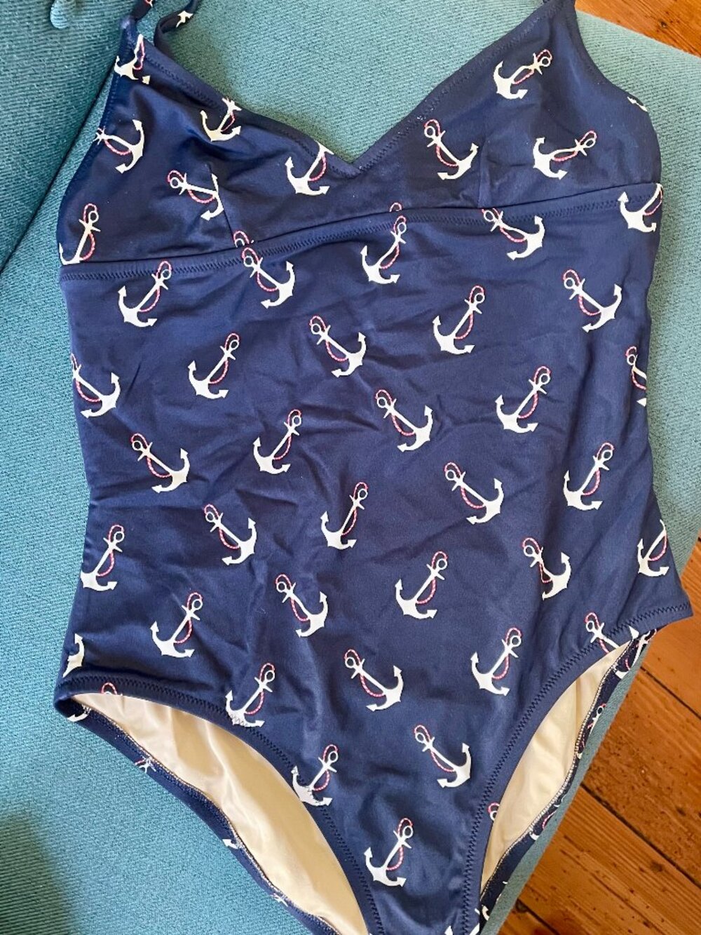 J. CREW Navy One-Piece Swimsuit with Anchor Print MEDIUM